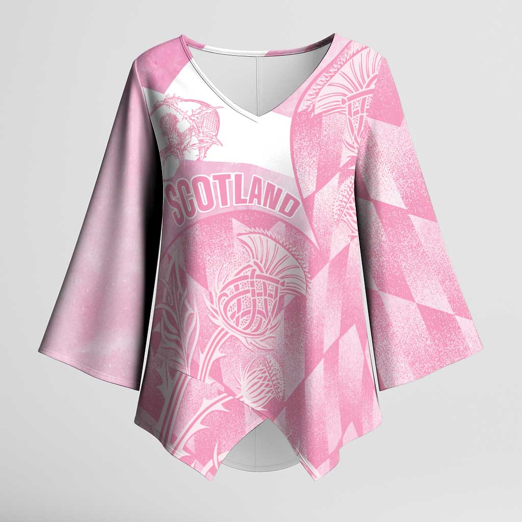Scotland Rugby Custom Kimono Sleeve Blouse Go Scottish Thistle Pink Version - Wonder Print Shop