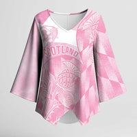 Scotland Rugby Custom Kimono Sleeve Blouse Go Scottish Thistle Pink Version - Wonder Print Shop
