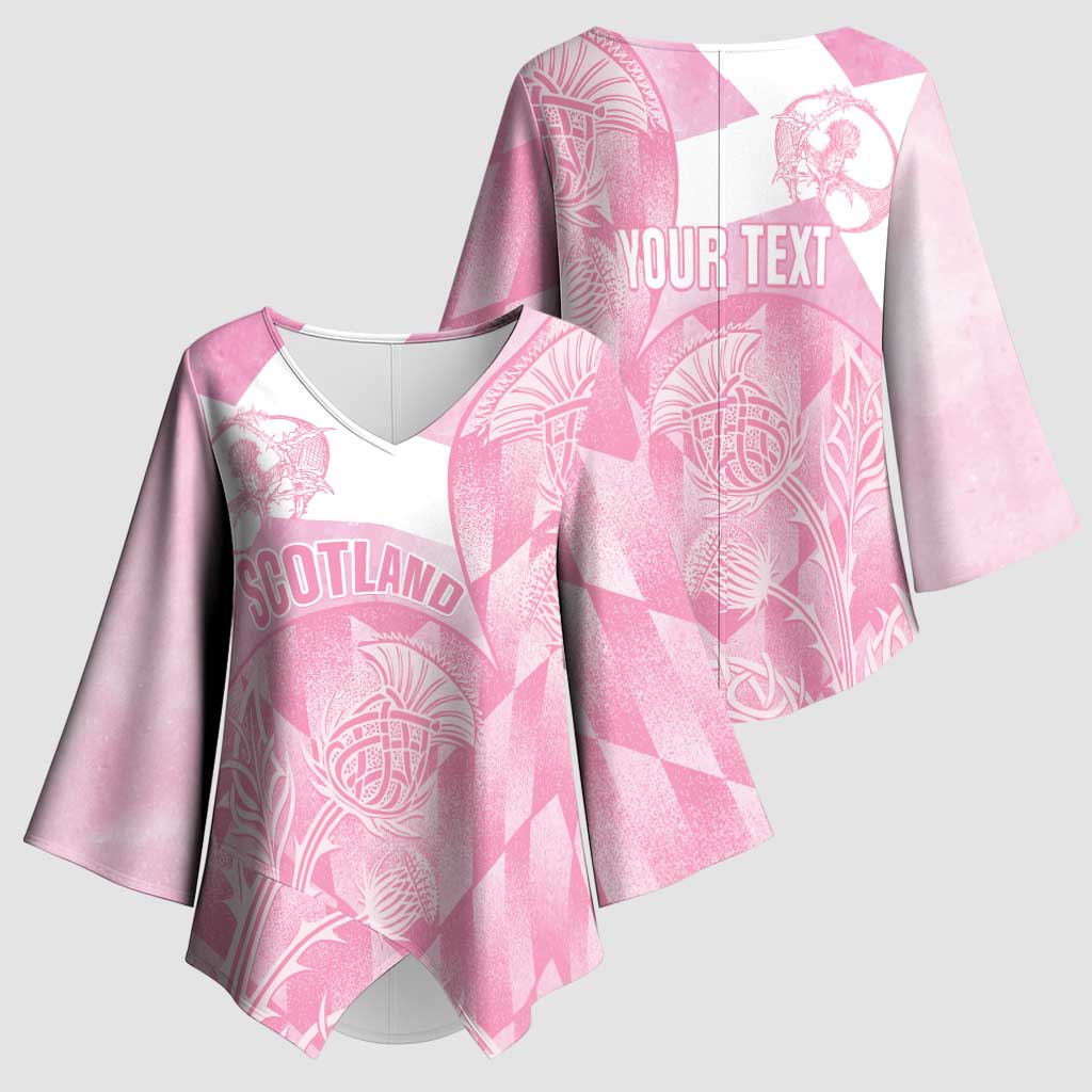 Scotland Rugby Custom Kimono Sleeve Blouse Go Scottish Thistle Pink Version - Wonder Print Shop