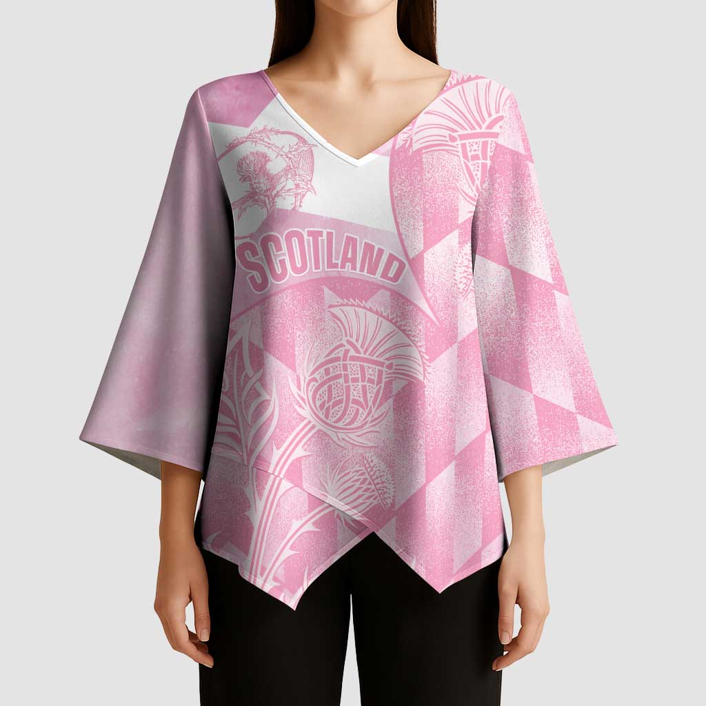 Scotland Rugby Custom Kimono Sleeve Blouse Go Scottish Thistle Pink Version - Wonder Print Shop