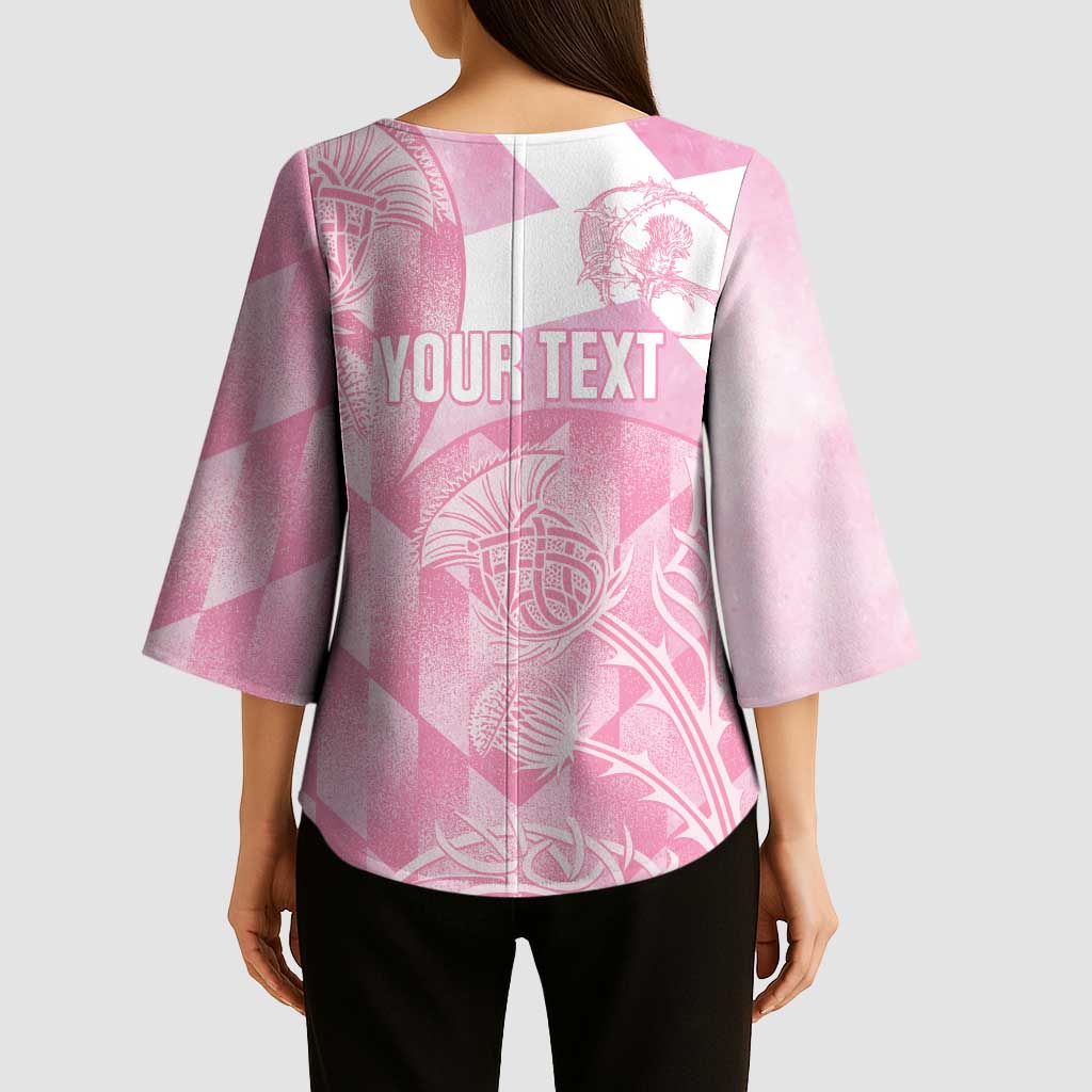 Scotland Rugby Custom Kimono Sleeve Blouse Go Scottish Thistle Pink Version - Wonder Print Shop