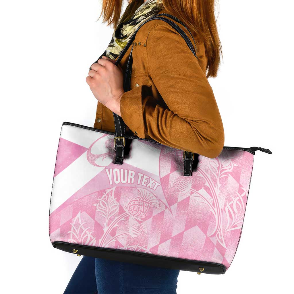 Scotland Rugby Custom Leather Tote Bag Go Scottish Thistle Pink Version - Wonder Print Shop