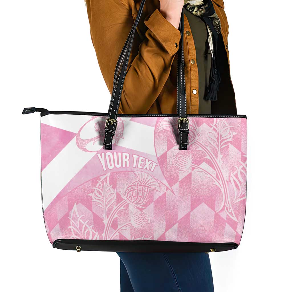 Scotland Rugby Custom Leather Tote Bag Go Scottish Thistle Pink Version - Wonder Print Shop