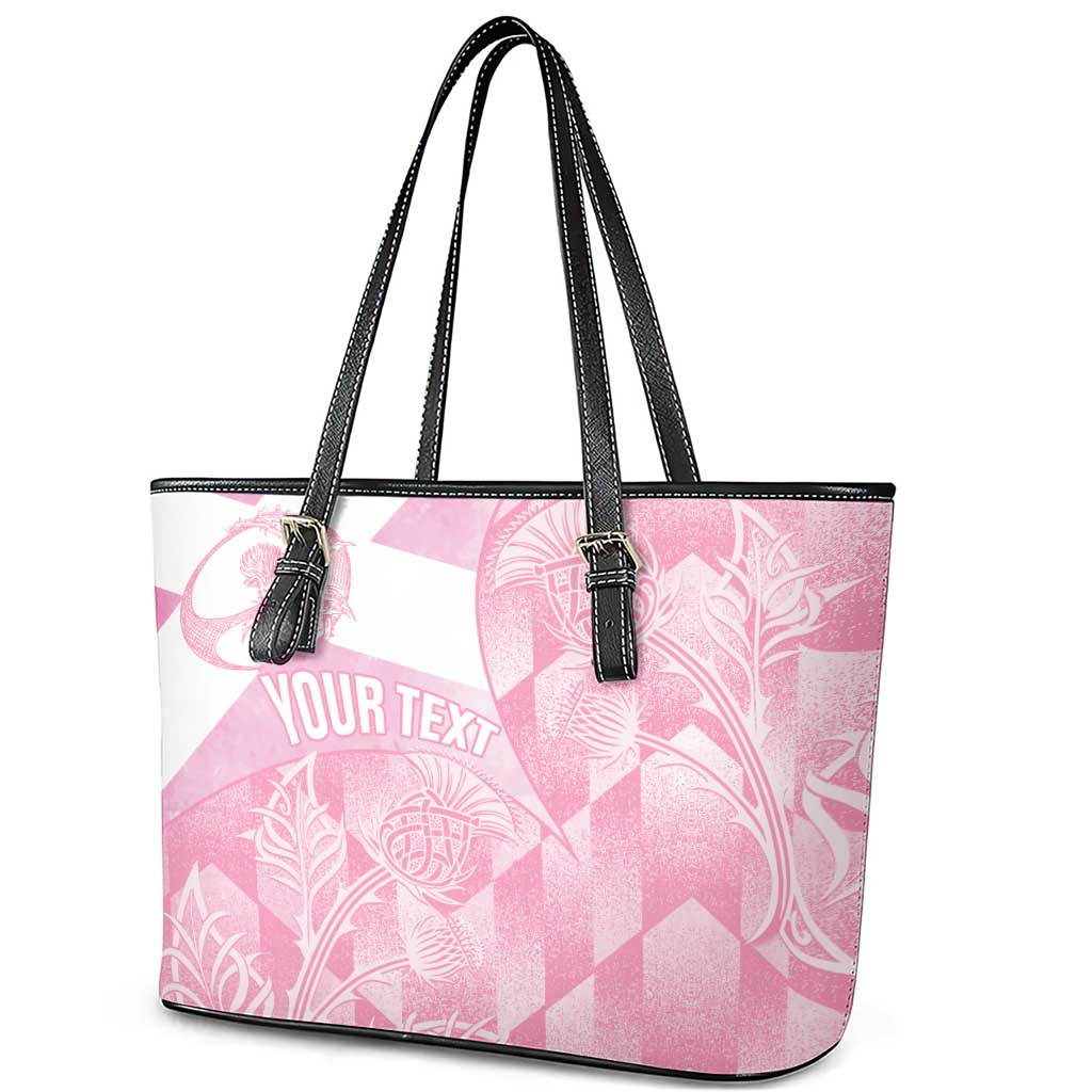 Scotland Rugby Custom Leather Tote Bag Go Scottish Thistle Pink Version - Wonder Print Shop
