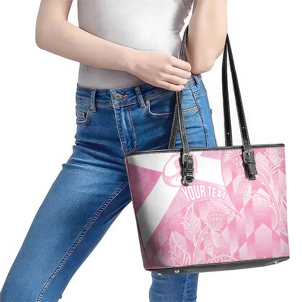 Scotland Rugby Custom Leather Tote Bag Go Scottish Thistle Pink Version - Wonder Print Shop