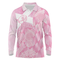 Scotland Rugby Custom Long Sleeve Polo Shirt Go Scottish Thistle Pink Version - Wonder Print Shop