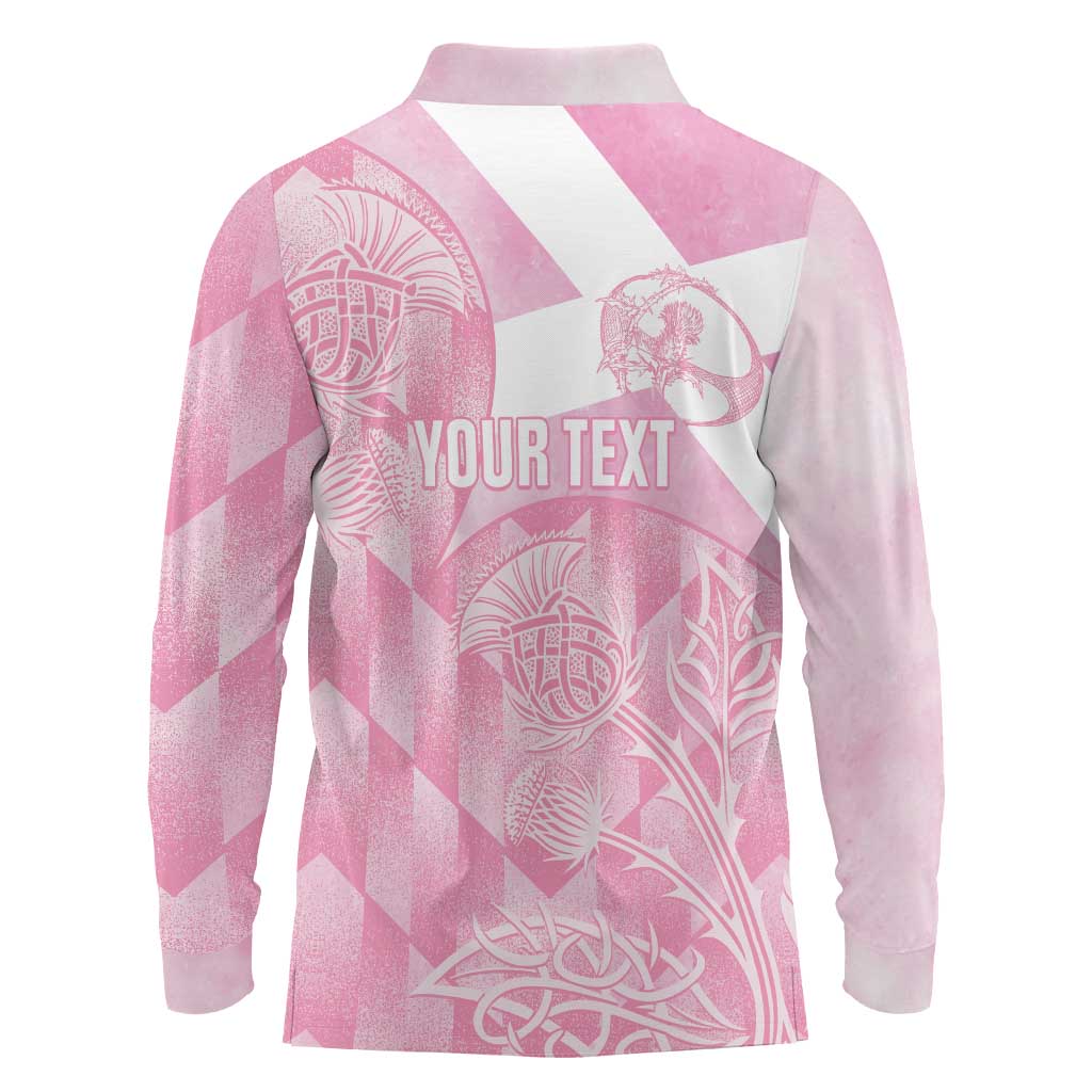 Scotland Rugby Custom Long Sleeve Polo Shirt Go Scottish Thistle Pink Version - Wonder Print Shop