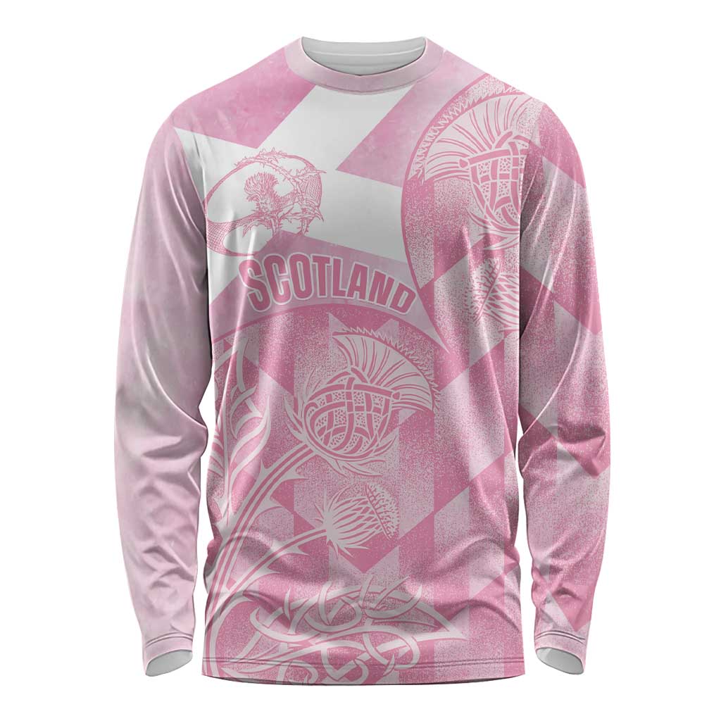 Scotland Rugby Custom Long Sleeve Shirt Go Scottish Thistle Pink Version - Wonder Print Shop