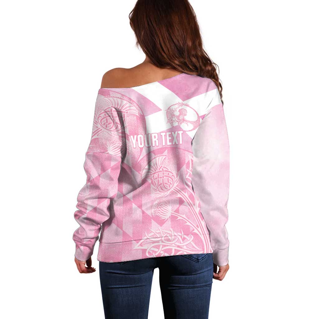 Scotland Rugby Custom Off Shoulder Sweater Go Scottish Thistle Pink Version - Wonder Print Shop