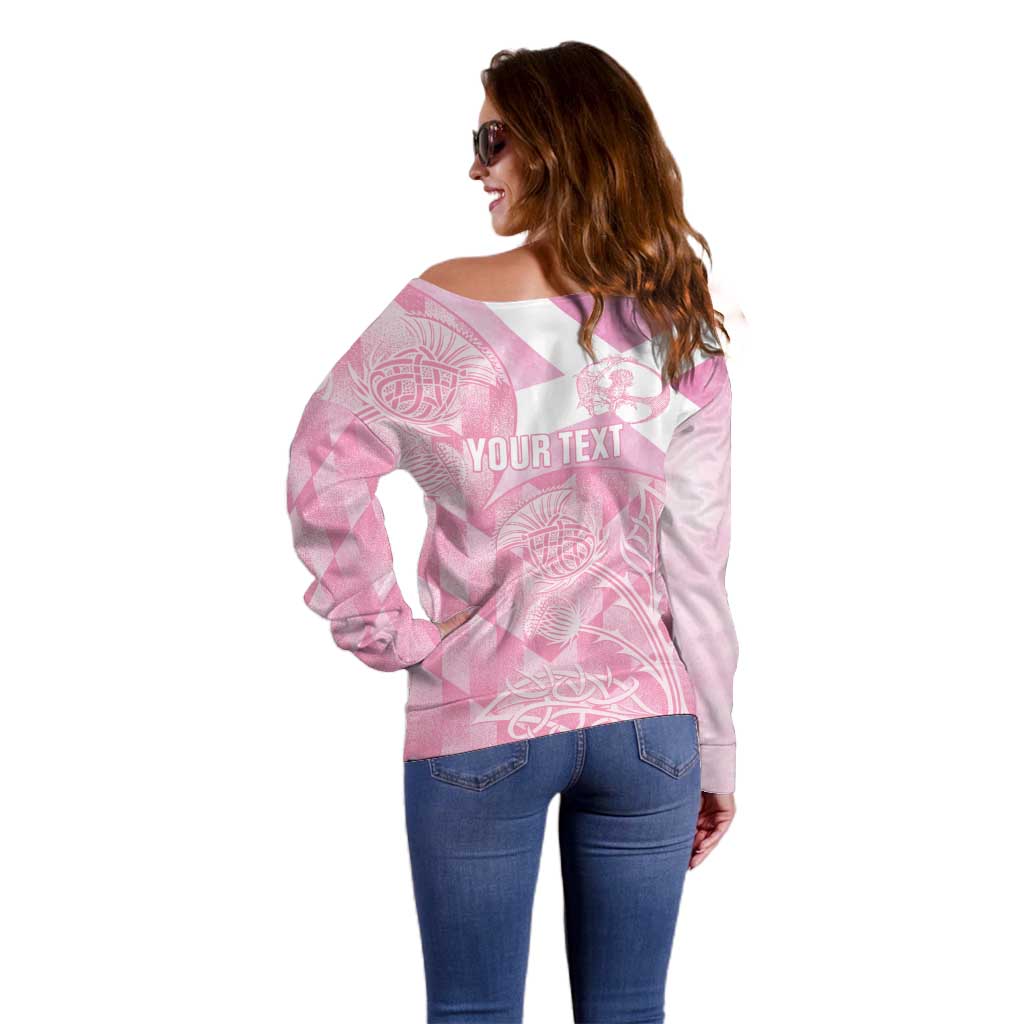 Scotland Rugby Custom Off Shoulder Sweater Go Scottish Thistle Pink Version - Wonder Print Shop