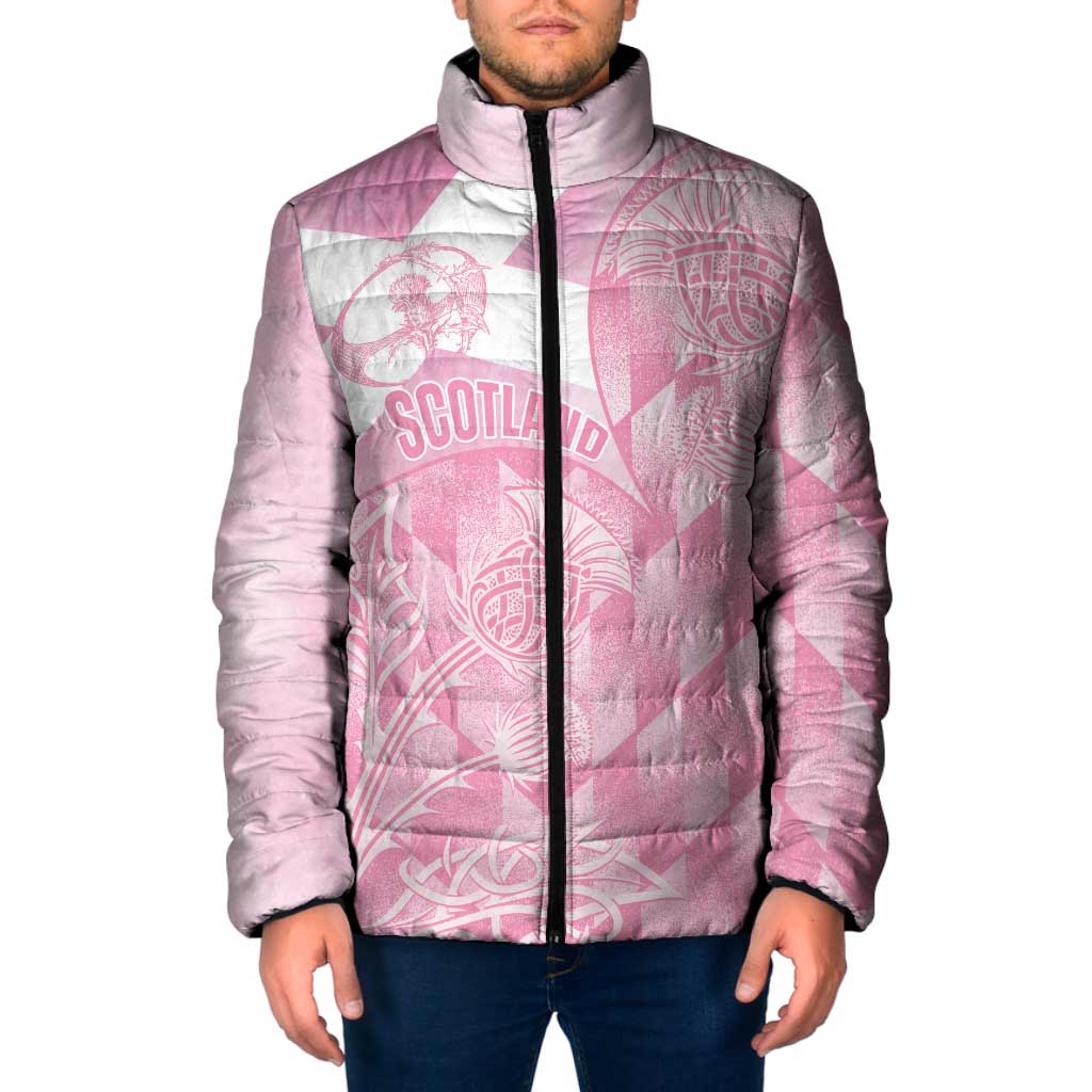 Scotland Rugby Custom Padded Jacket Go Scottish Thistle Pink Version - Wonder Print Shop