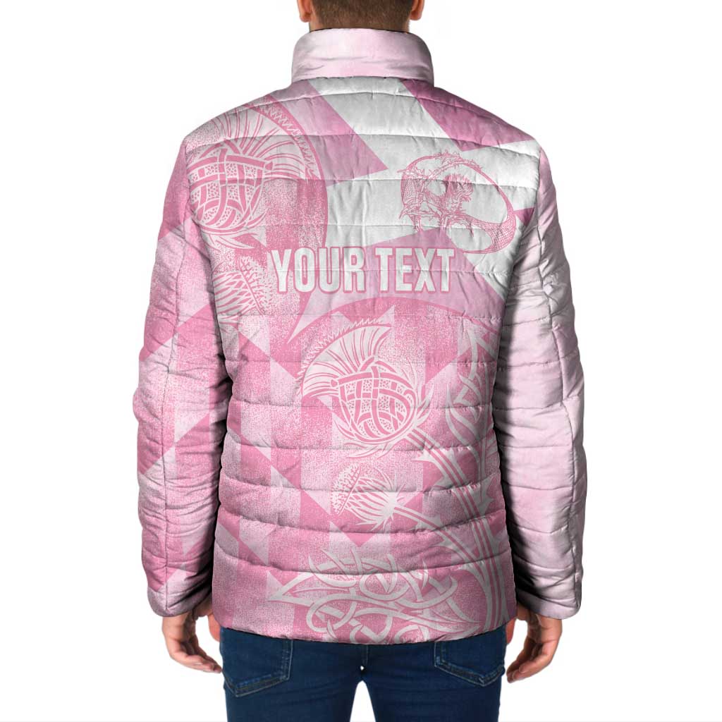 Scotland Rugby Custom Padded Jacket Go Scottish Thistle Pink Version - Wonder Print Shop