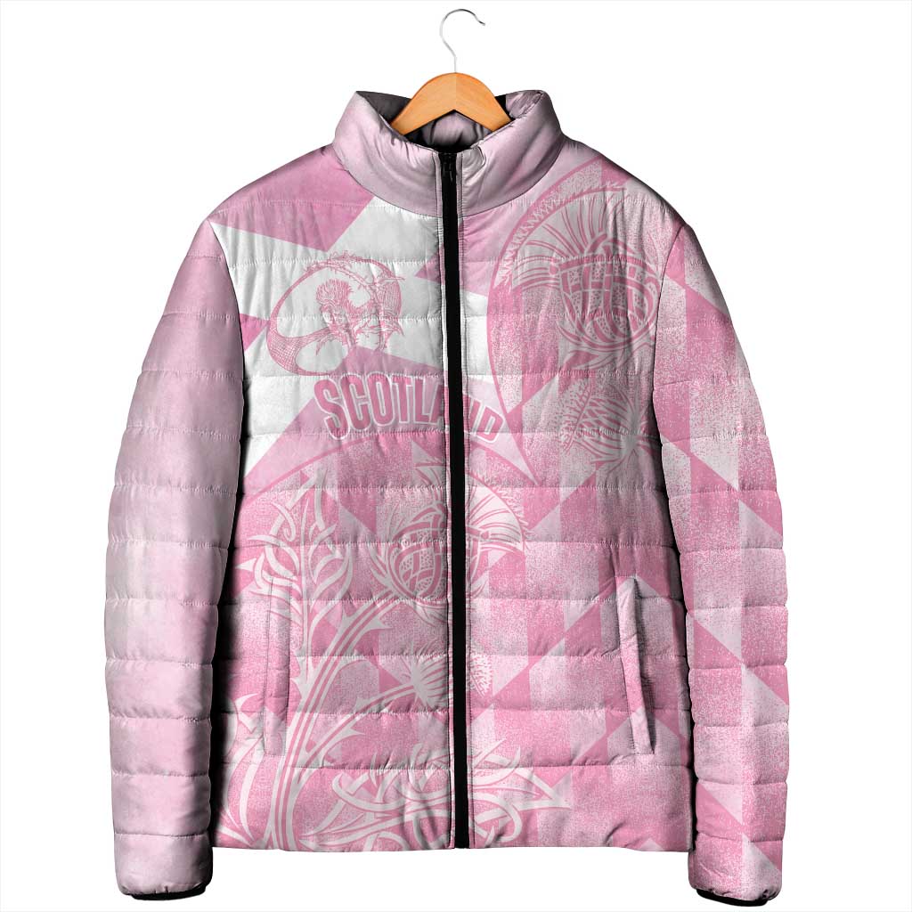 Scotland Rugby Custom Padded Jacket Go Scottish Thistle Pink Version - Wonder Print Shop