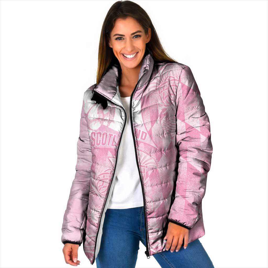 Scotland Rugby Custom Padded Jacket Go Scottish Thistle Pink Version - Wonder Print Shop