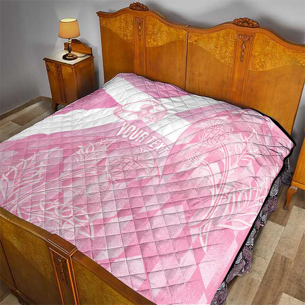 Scotland Rugby Custom Quilt Go Scottish Thistle Pink Version - Wonder Print Shop