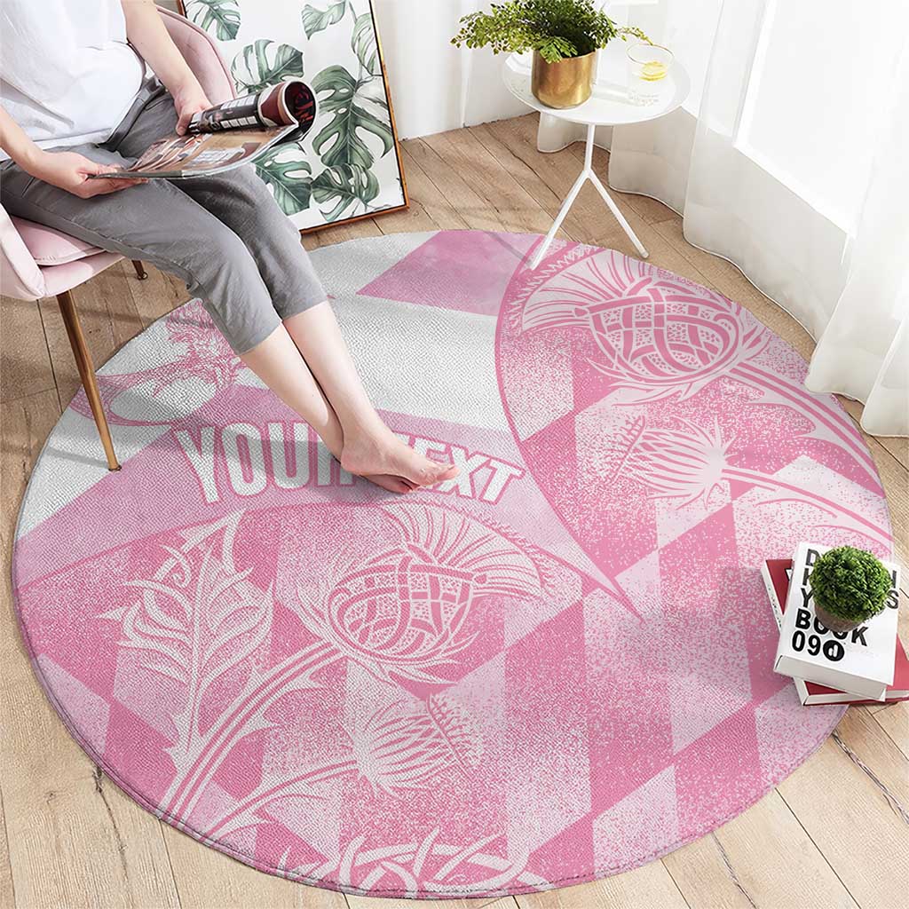 Scotland Rugby Custom Round Carpet Go Scottish Thistle Pink Version - Wonder Print Shop