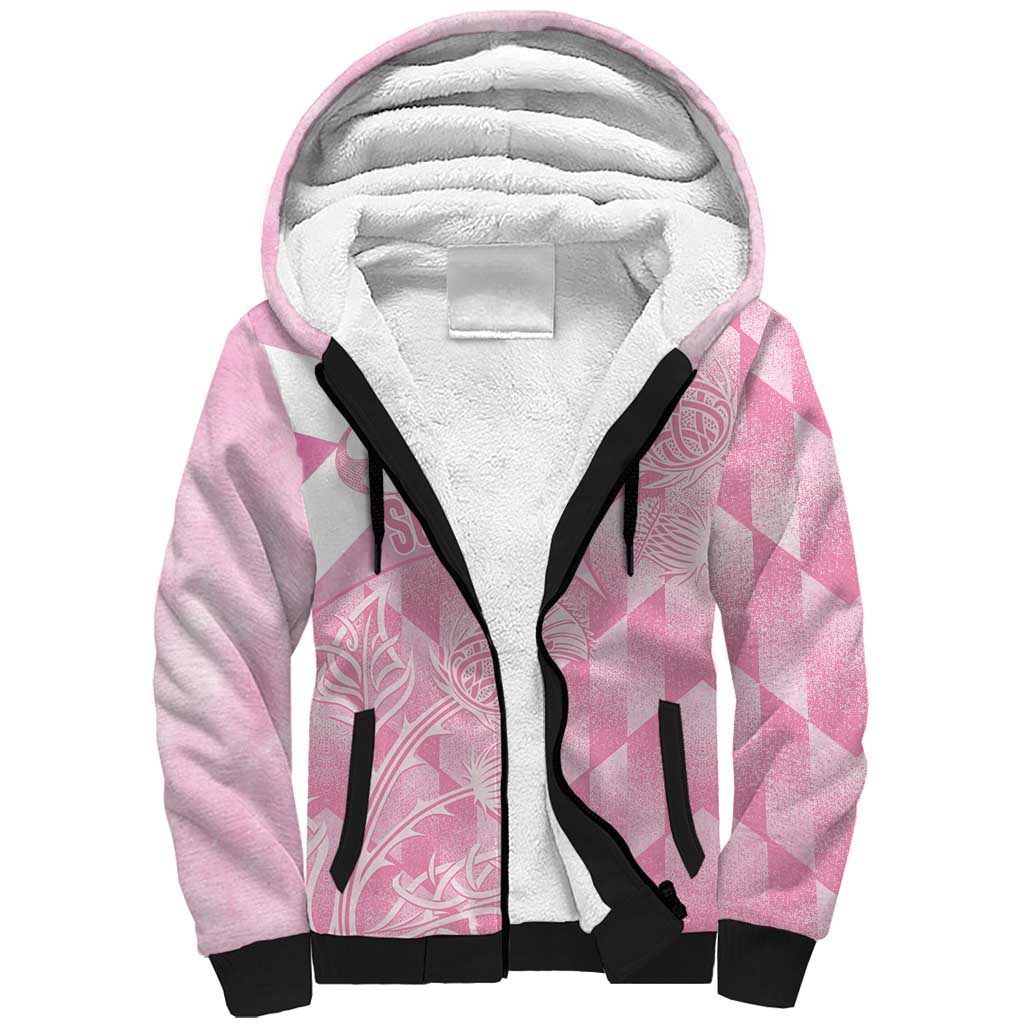 Scotland Rugby Custom Sherpa Hoodie Go Scottish Thistle Pink Version - Wonder Print Shop