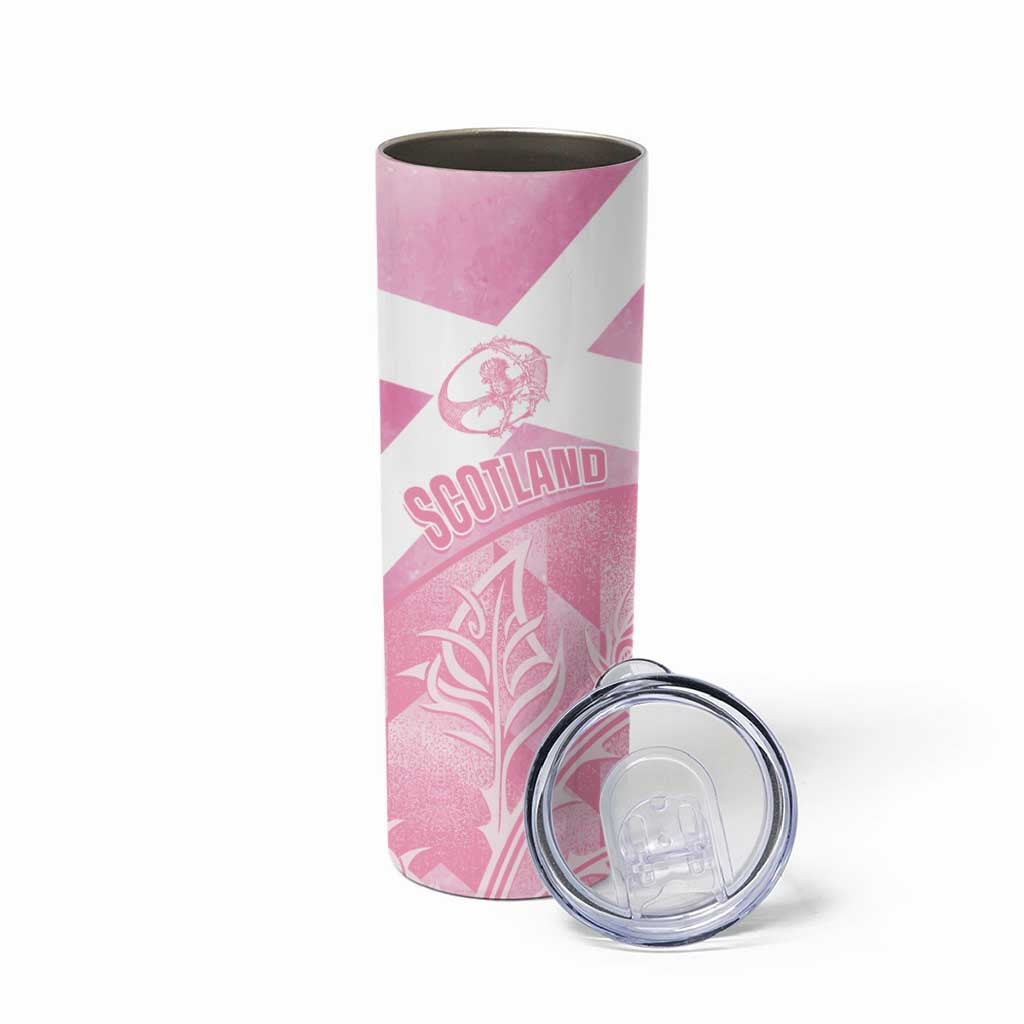 Scotland Rugby Custom Skinny Tumbler Go Scottish Thistle Pink Version - Wonder Print Shop