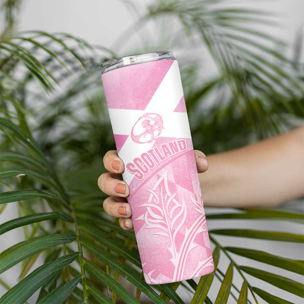 Scotland Rugby Custom Skinny Tumbler Go Scottish Thistle Pink Version - Wonder Print Shop