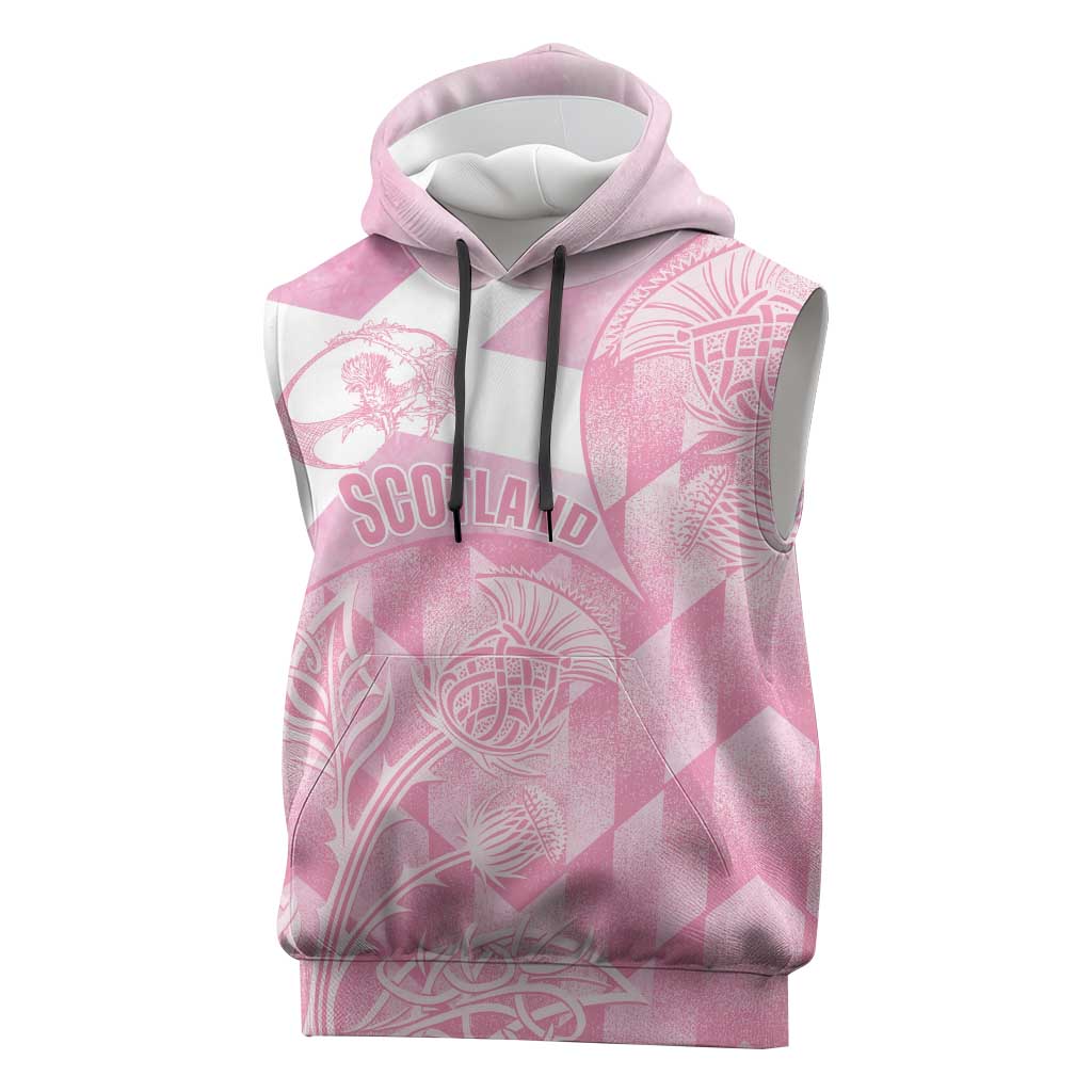 Scotland Rugby Custom Sleeveless Hoodie Go Scottish Thistle Pink Version - Wonder Print Shop