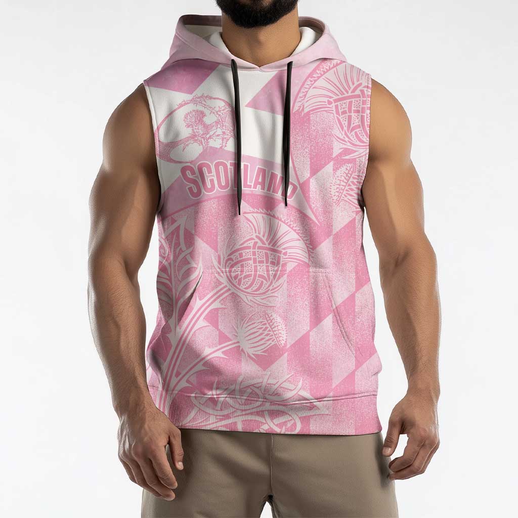 Scotland Rugby Custom Sleeveless Hoodie Go Scottish Thistle Pink Version - Wonder Print Shop