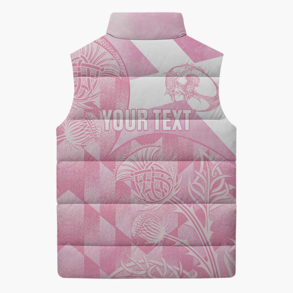 Scotland Rugby Custom Sleeveless Puffer Jacket Go Scottish Thistle Pink Version - Wonder Print Shop