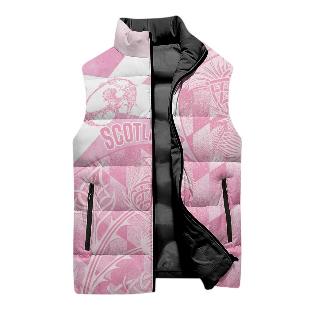 Scotland Rugby Custom Sleeveless Puffer Jacket Go Scottish Thistle Pink Version - Wonder Print Shop