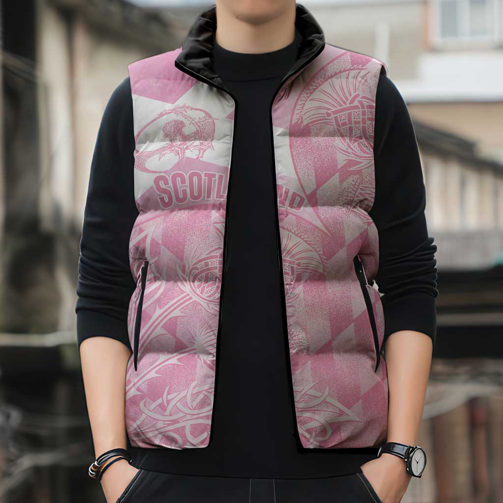 Scotland Rugby Custom Sleeveless Puffer Jacket Go Scottish Thistle Pink Version - Wonder Print Shop