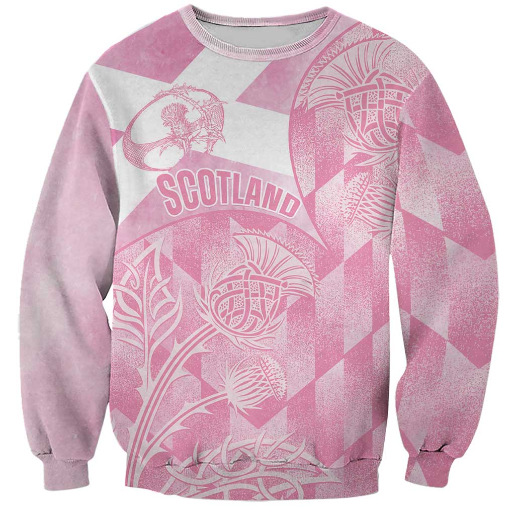 Scotland Rugby Custom Sweatshirt Go Scottish Thistle Pink Version - Wonder Print Shop