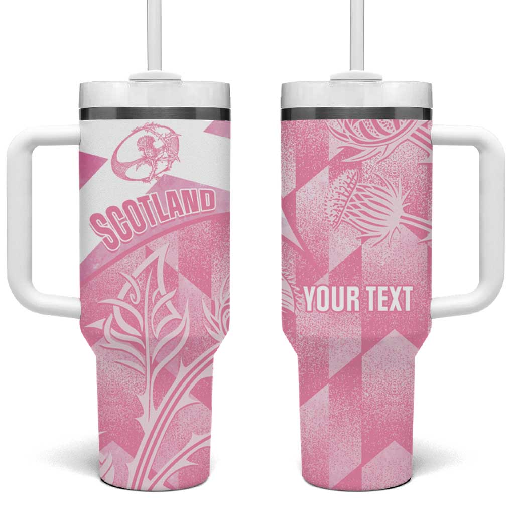 Scotland Rugby Custom Tumbler With Handle Go Scottish Thistle Pink Version - Wonder Print Shop