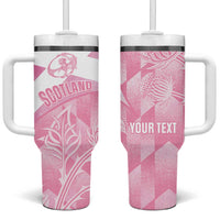 Scotland Rugby Custom Tumbler With Handle Go Scottish Thistle Pink Version - Wonder Print Shop
