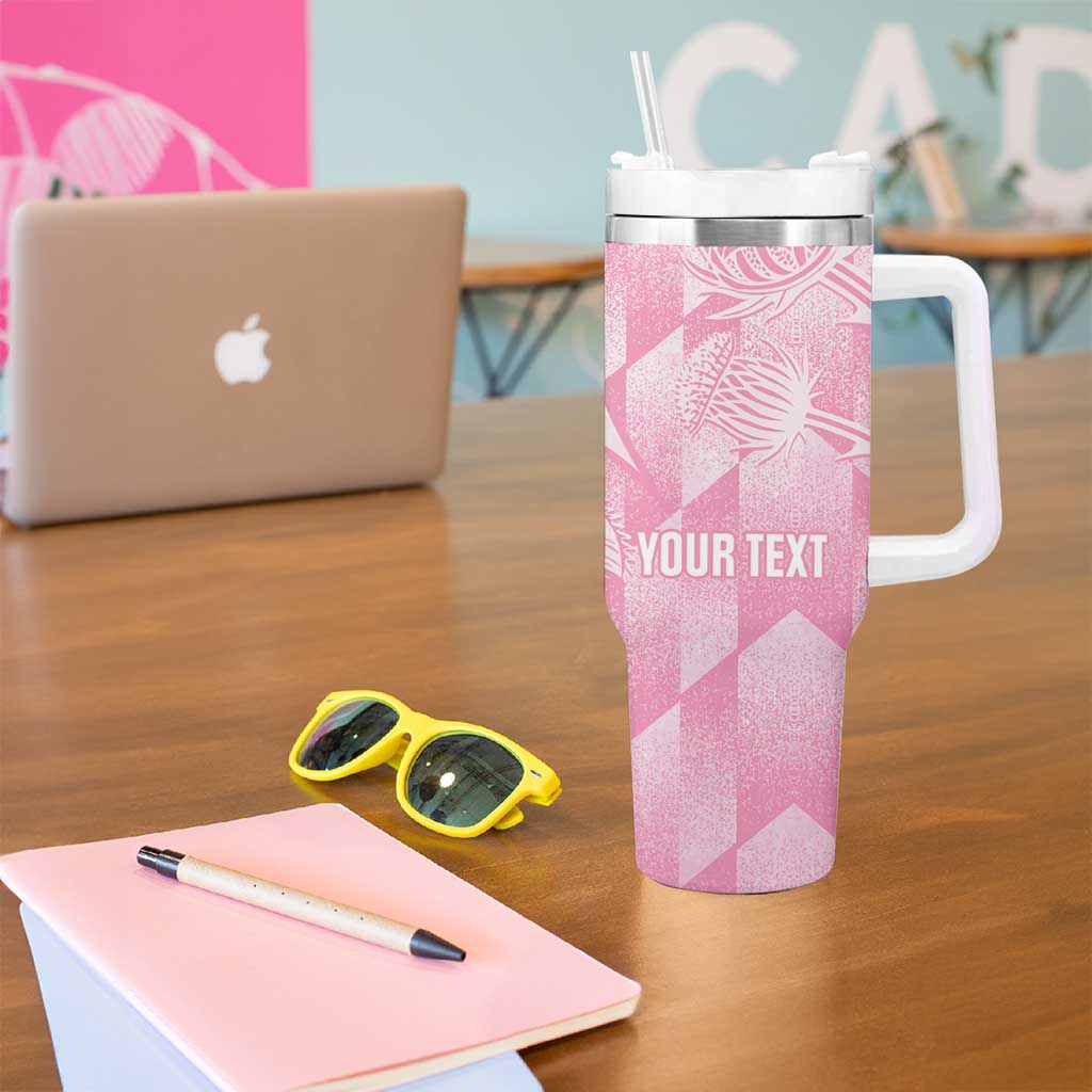 Scotland Rugby Custom Tumbler With Handle Go Scottish Thistle Pink Version - Wonder Print Shop