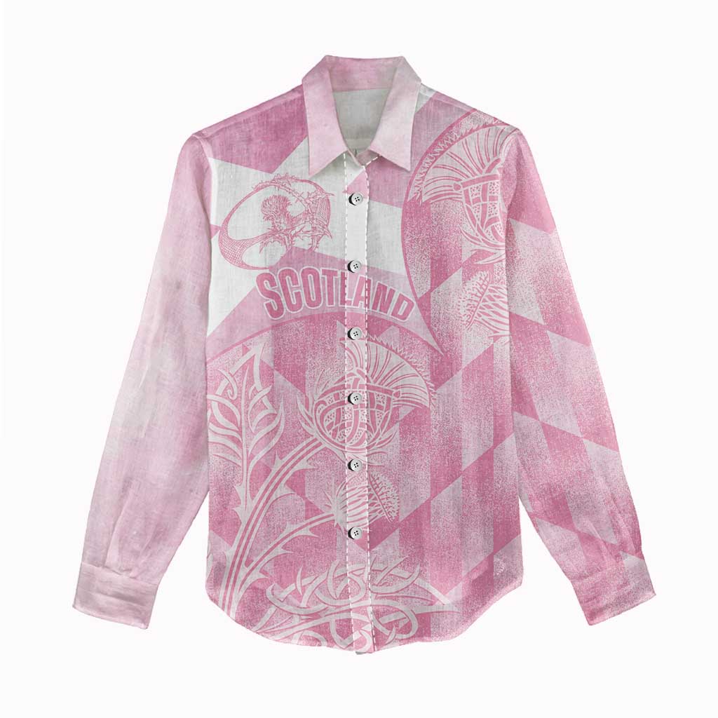 Scotland Rugby Custom Women Casual Shirt Go Scottish Thistle Pink Version - Wonder Print Shop