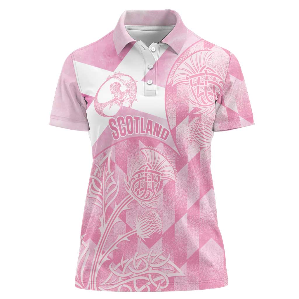 Scotland Rugby Custom Women Polo Shirt Go Scottish Thistle Pink Version - Wonder Print Shop