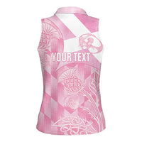 Scotland Rugby Custom Women Sleeveless Polo Shirt Go Scottish Thistle Pink Version - Wonder Print Shop