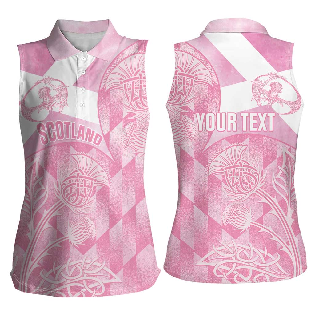 Scotland Rugby Custom Women Sleeveless Polo Shirt Go Scottish Thistle Pink Version - Wonder Print Shop