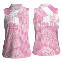 Scotland Rugby Custom Women Sleeveless Polo Shirt Go Scottish Thistle Pink Version - Wonder Print Shop