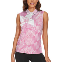 Scotland Rugby Custom Women Sleeveless Polo Shirt Go Scottish Thistle Pink Version - Wonder Print Shop