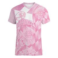 Scotland Rugby Custom Women V-Neck T-Shirt Go Scottish Thistle Pink Version - Wonder Print Shop