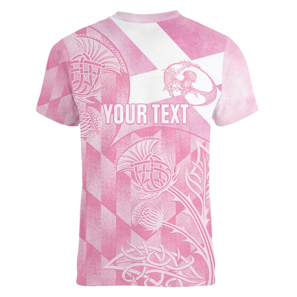 Scotland Rugby Custom Women V-Neck T-Shirt Go Scottish Thistle Pink Version - Wonder Print Shop