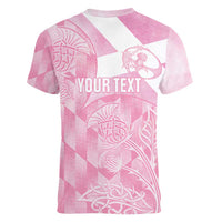 Scotland Rugby Custom Women V-Neck T-Shirt Go Scottish Thistle Pink Version - Wonder Print Shop