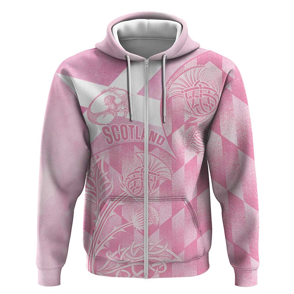 Scotland Rugby Custom Zip Hoodie Go Scottish Thistle Pink Version - Wonder Print Shop