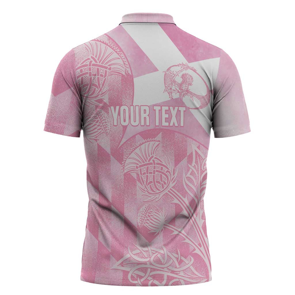 Scotland Rugby Custom Zipper Polo Shirt Go Scottish Thistle Pink Version - Wonder Print Shop