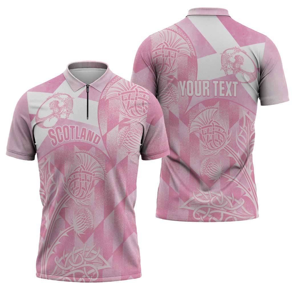 Scotland Rugby Custom Zipper Polo Shirt Go Scottish Thistle Pink Version - Wonder Print Shop