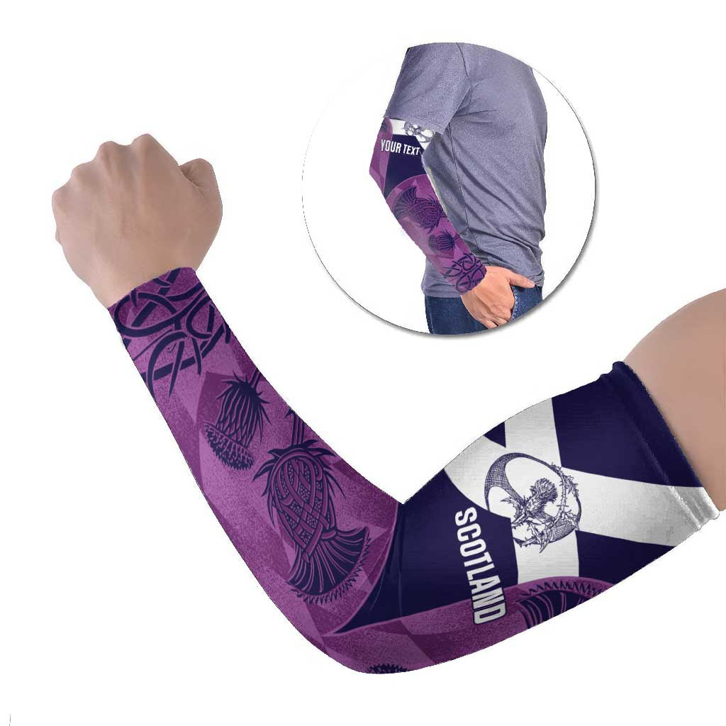 Scotland Rugby Custom Arm Sleeves Go Scottish Thistle Purple Version - Wonder Print Shop