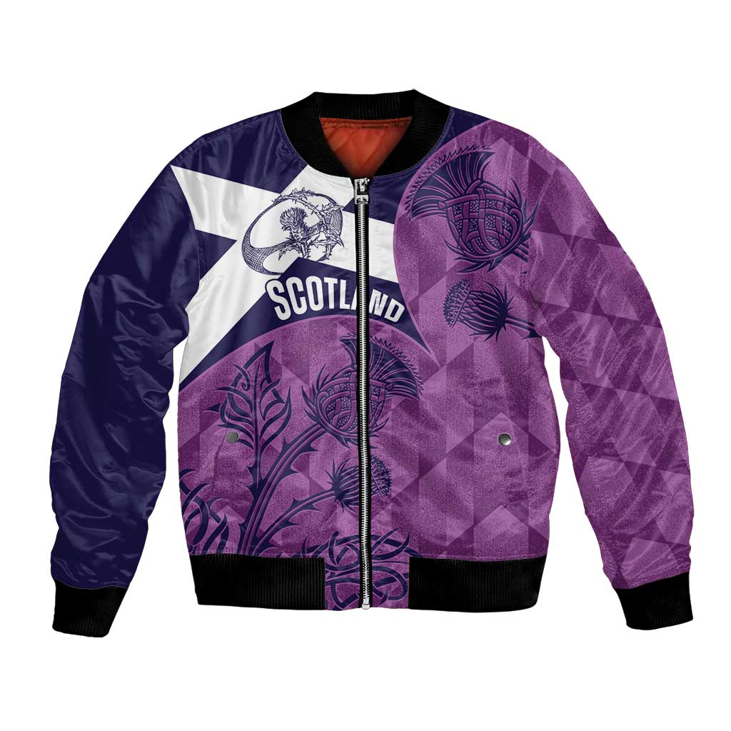 Scotland Rugby Custom Bomber Jacket Go Scottish Thistle Purple Version - Wonder Print Shop
