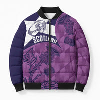 Scotland Rugby Custom Bomber Puffer Jacket Go Scottish Thistle Purple Version - Wonder Print Shop