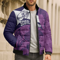 Scotland Rugby Custom Bomber Puffer Jacket Go Scottish Thistle Purple Version - Wonder Print Shop