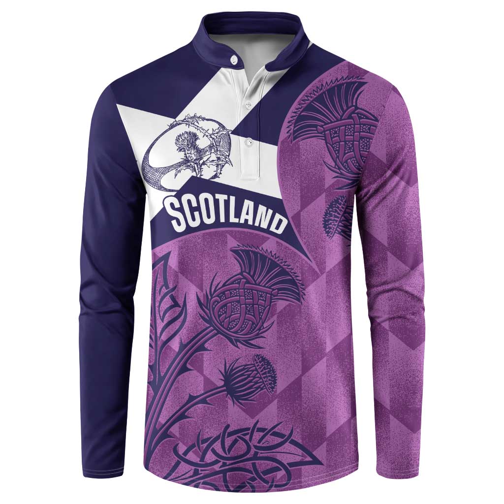 Scotland Rugby Custom Button Sweatshirt Go Scottish Thistle Purple Version - Wonder Print Shop