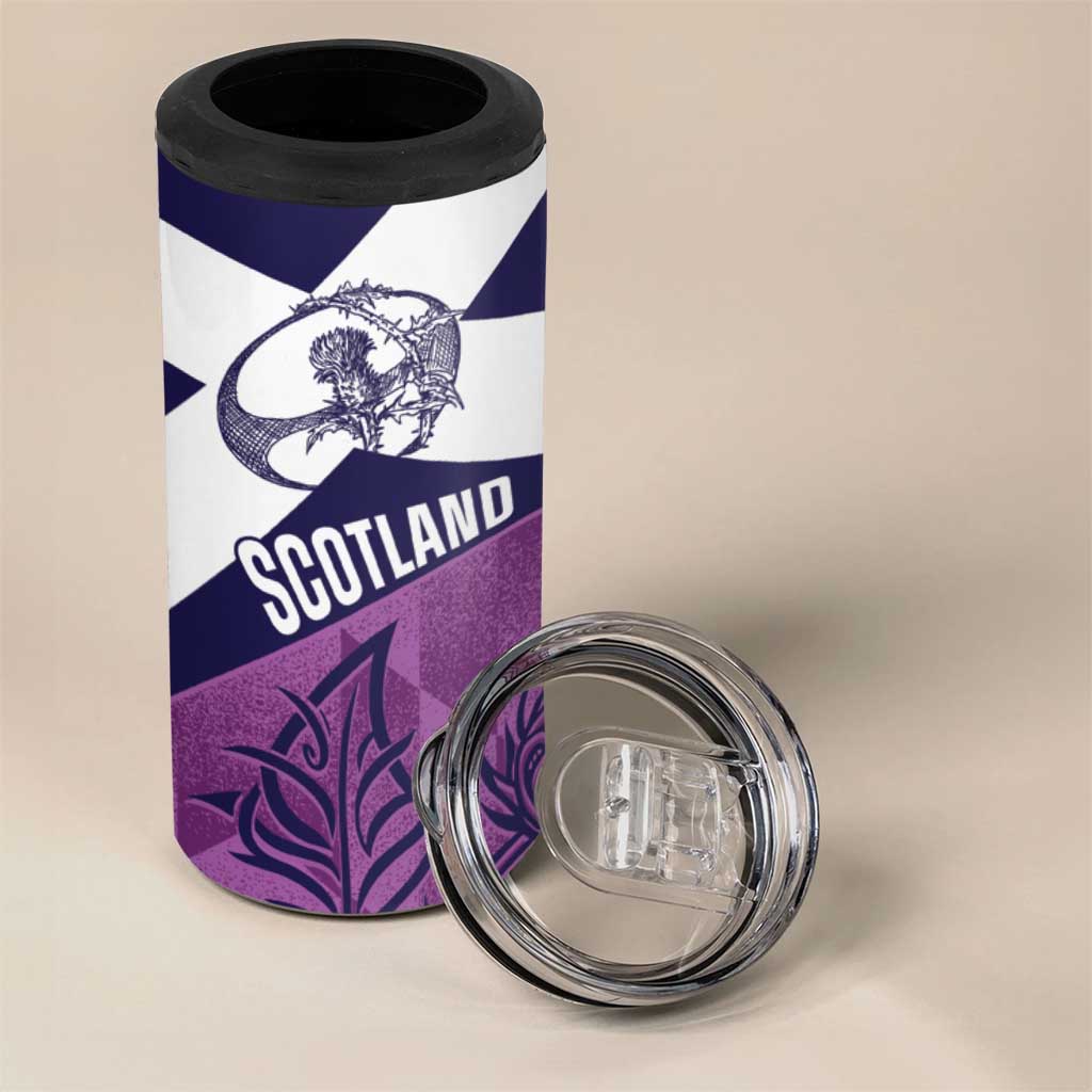 Scotland Rugby Custom 4 in 1 Can Cooler Tumbler Go Scottish Thistle Purple Version - Wonder Print Shop